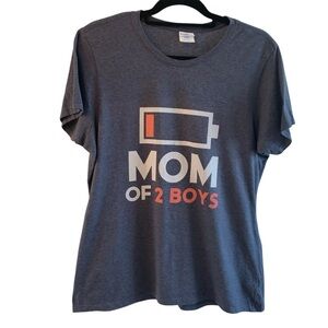 Port & Company Gray Graphic T-Shirt “Mom of 2 Boys" Low Battery Size XL